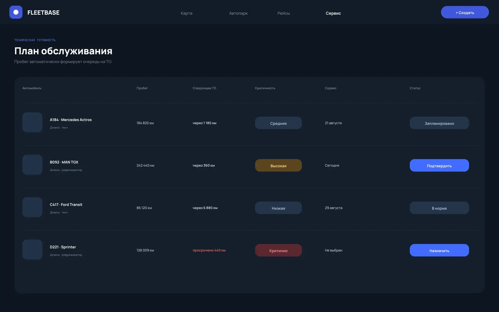 Fleet Management — Vehicle profile